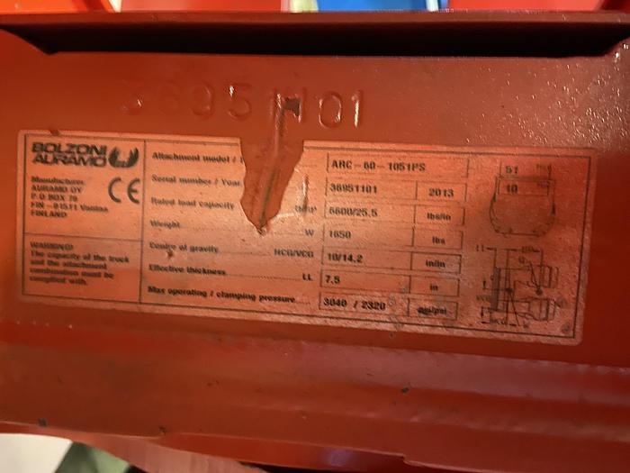 Used 51" BOLZONI ROLL CLAMP ARC-60-1051PS MFG. 2013