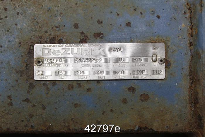 Used Dezurik 16" Hand Operated Knife Gate Valve #42797