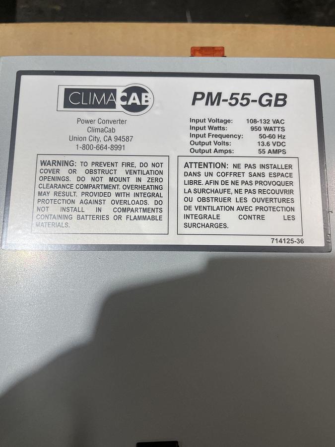New ClimaCab PM-55-GB Battery Charger & Cabin Shore Power Converter - P/N: 613121-45