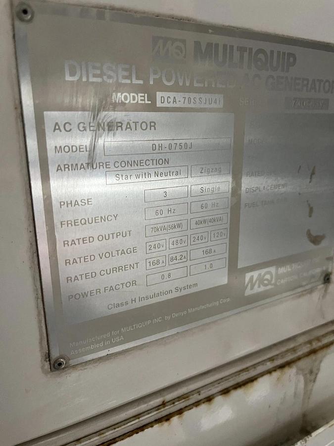 Used 70kVA 2014 Multiquip DCA-70SSJU4i Mobile Diesel Generator - S/N: 7305839
