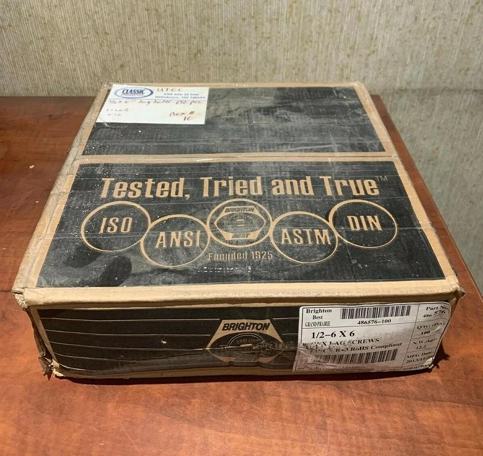 Used Brighton Best 1/2" x 6" Bulk Hex Zinc Lag Screws Bolts (150 Pack) PN 486576-100