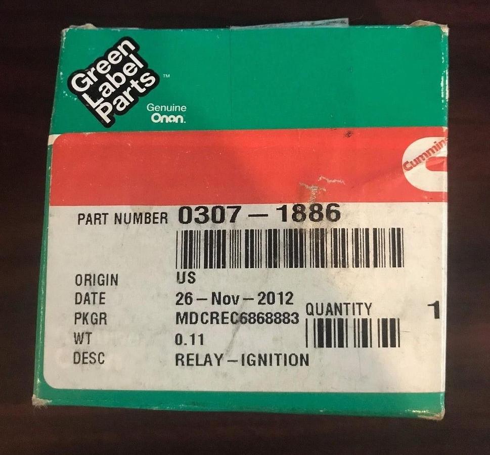 Cummins Onan Genuine Part 0307-1886 03071886 | Relay - Ignition