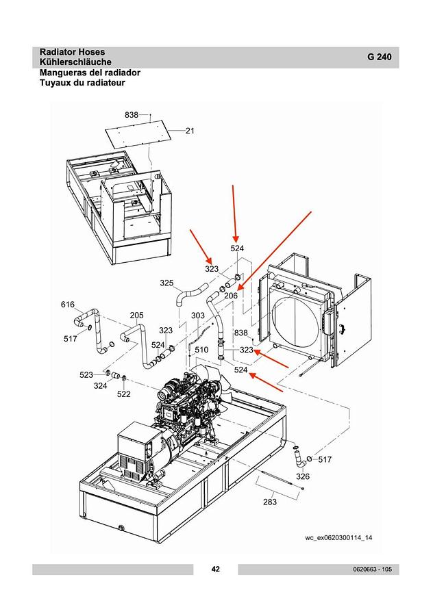 Used Wacker Neuson G240 Intake Pipe P/N: 0171117 0156299 0174640