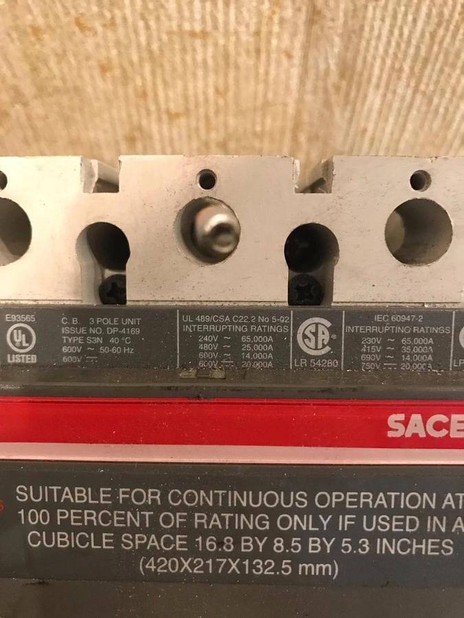 Used 125 Amp ABB Sace S3 Circuit Breaker