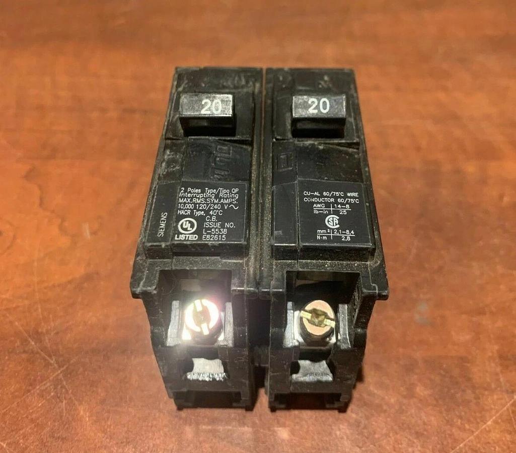 Used (2 Pack) 20 Amp Siemens Q220 Circuit Breaker | 2 Pole 120/240V 60Hz