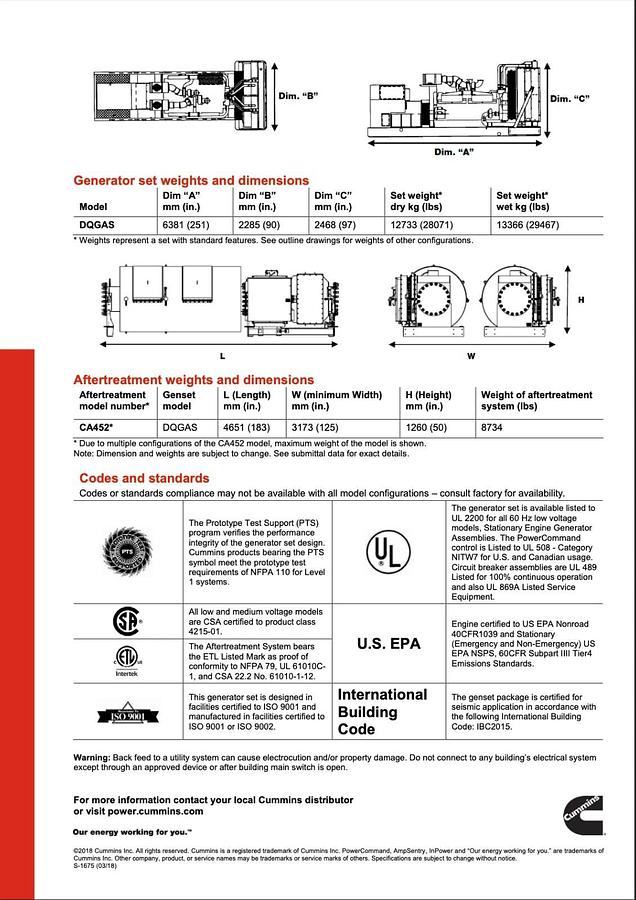 Used New 1500kW Cummins DQGAS - QSK50 (T4F) Stationary Diesel Generator Set