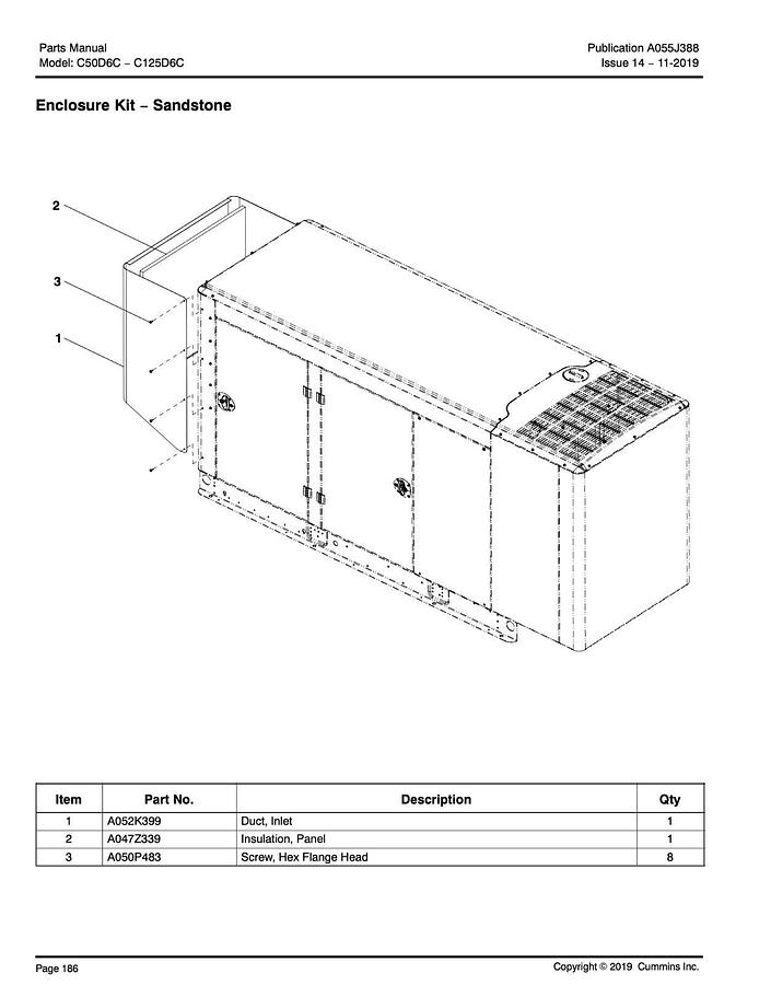 Used New Cummins Sandstone Inlet Duct Enclosure Kit | P/N: A052K399