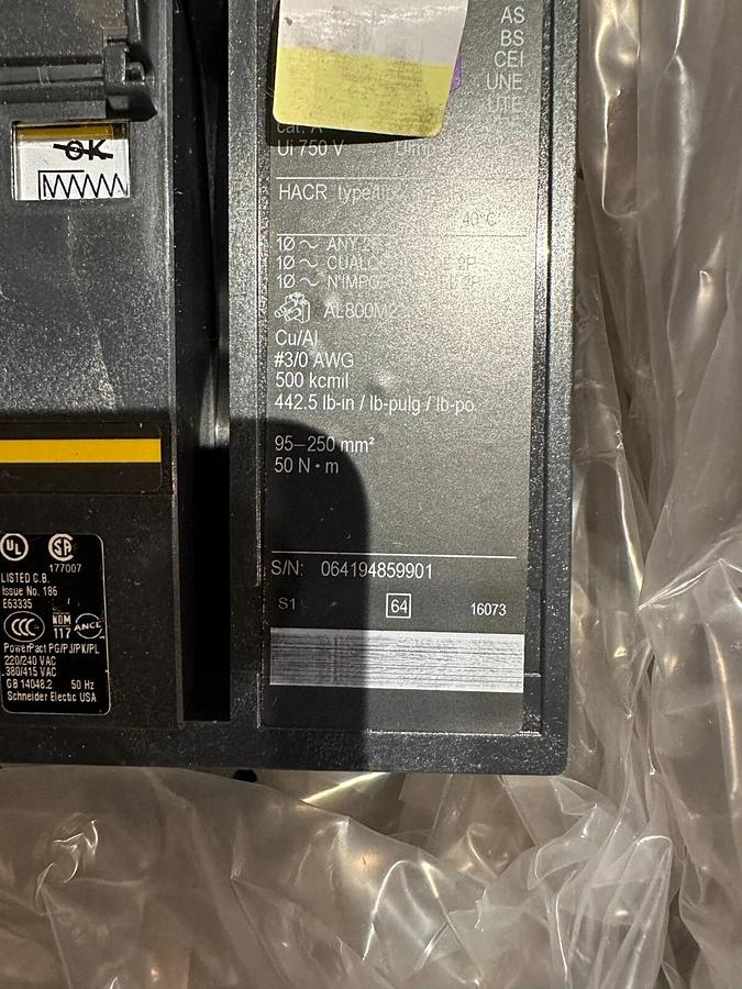Square D PowerPact PJ250 Powered Breaker I Cummins P/N: A052D771