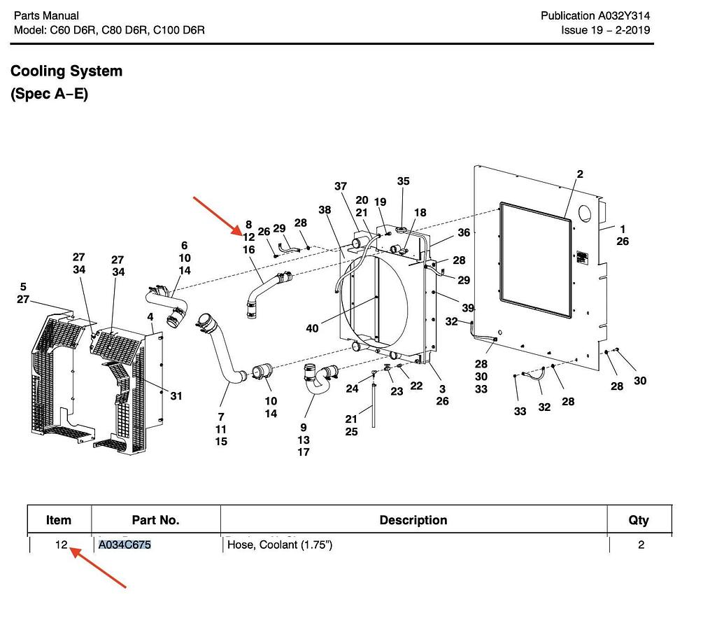 1.75" Coolant Hose | Cummins P/N: A034C675 | Fits C60D6R C80D6R C100D6R
