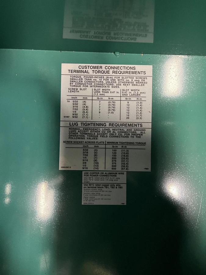 150A 480V Cummins BTPCB Spec. A Automatic Transfer Switch - S/N: L050866501