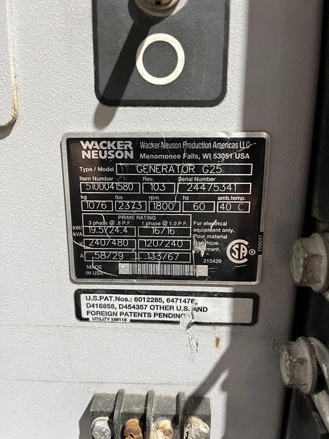 Used 25kVA Wacker Neuson G25 Mobile Diesel Generator - S/N: 24475341