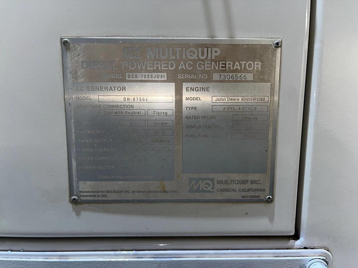 Used 70kva Multiquip DCA-70SSJU4I Mobile Diesel Generator - S/N: 7306566