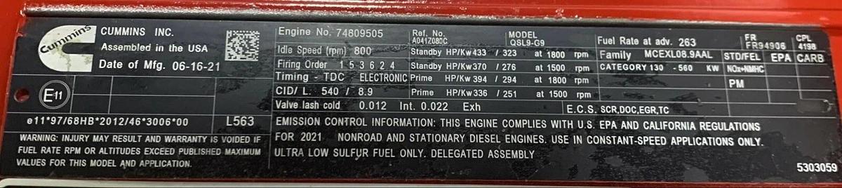 Used New 8.9L Cummins Diesel Engine QSL9-G9 | Cummins P/N: A041Z080 C275-D2RE