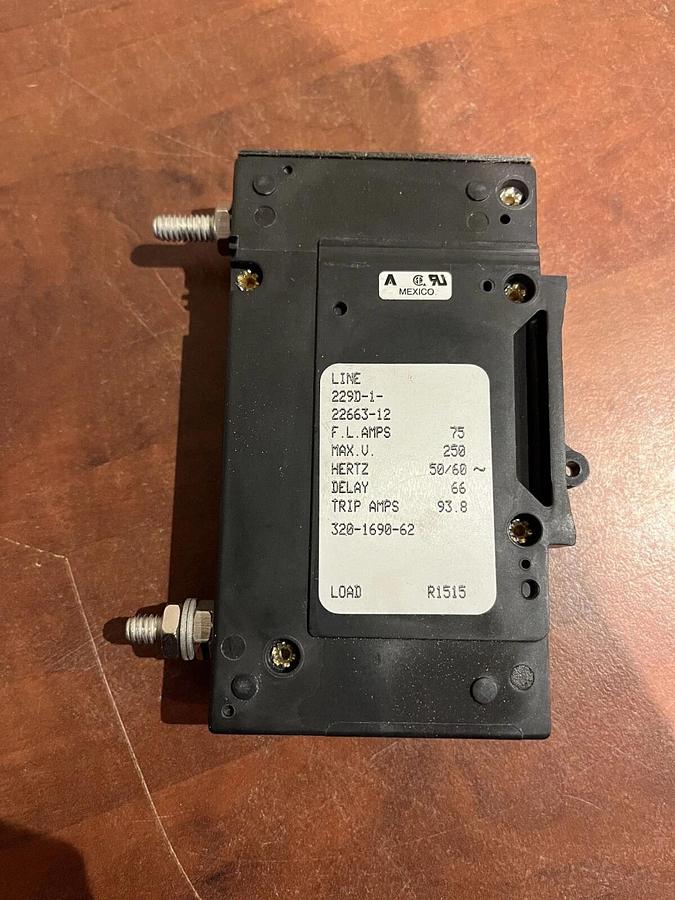 75 Amp Airpax 229-1-22663-12 Circuit Breaker - P/N: 320-1690-62