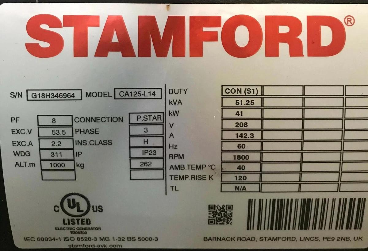 Used New 41kW Stamford Alternator CA125-L14 208V 3PH | P/N: A045L967 C60D6 C50D6