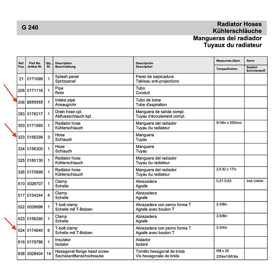 Used Wacker Neuson G240 Intake Pipe P/N: 0171117 0156299 0174640