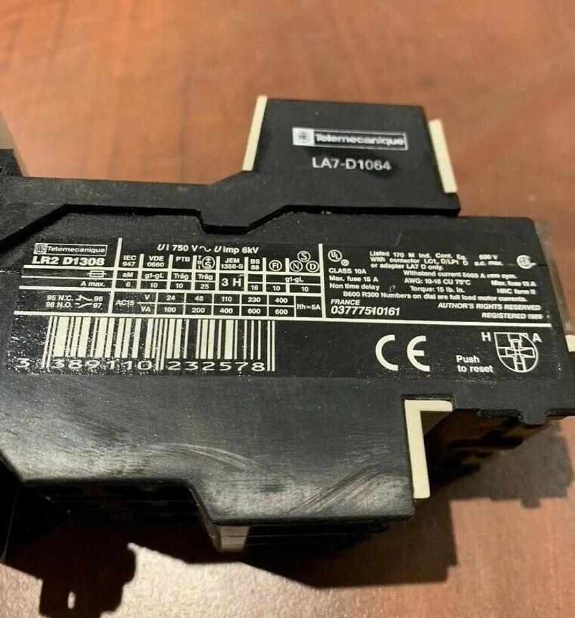 Used Telemecanique LR2 D1308 Overload Current Relay w/ LA7-D1064 Terminal Block