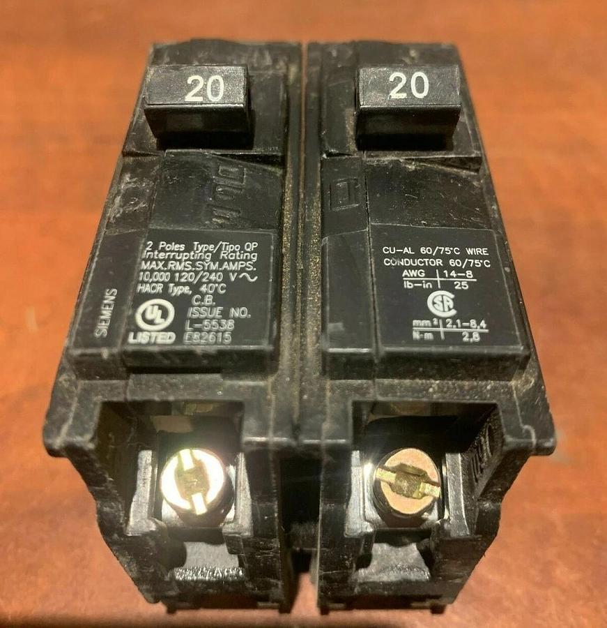 Used (2 Pack) 20 Amp Siemens Q220 Circuit Breaker | 2 Pole 120/240V 60Hz