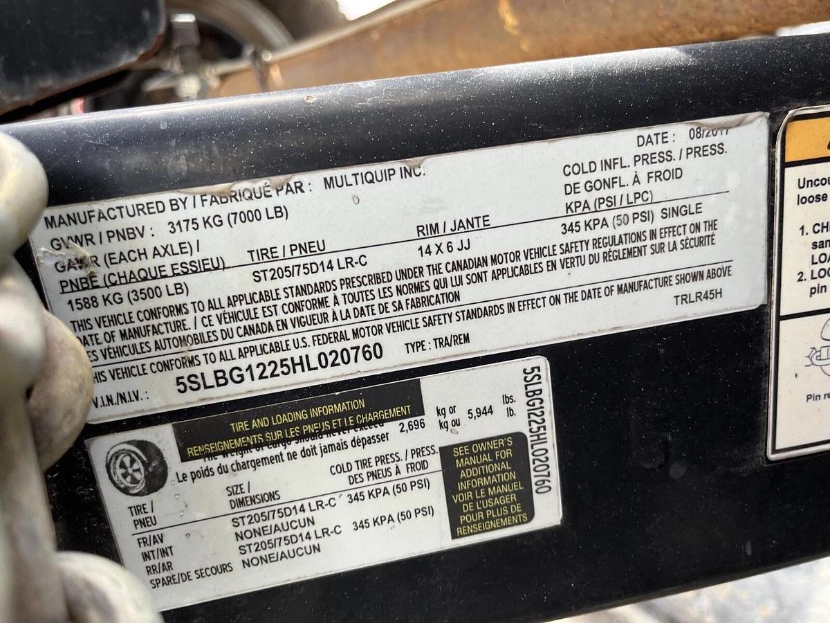 Used Used Multiquip TRLR45H 12' Dual Axle Trailer