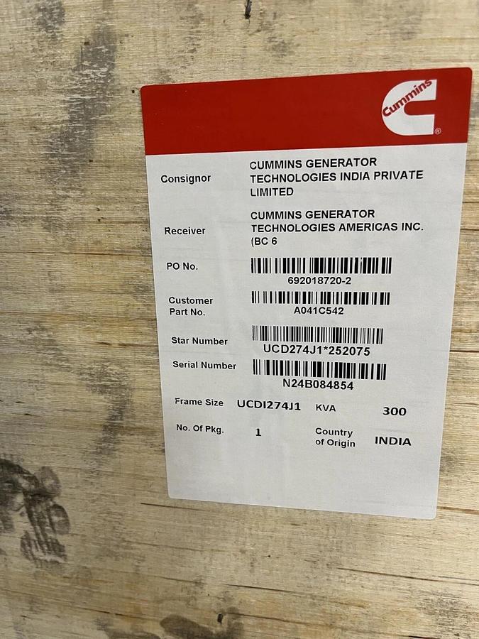 Used New 240kW (300kVA) Cummins / Stamford UCDI274J1 Alternator - P/N: A041C542