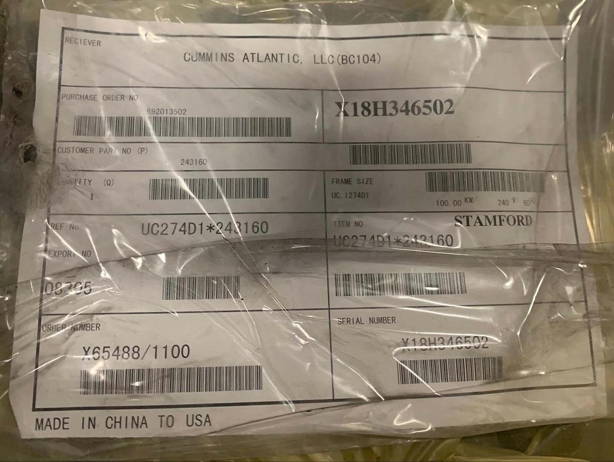 Used New 100kW Stamford Alternator Gen End UCI274D1 120/240V 1PH