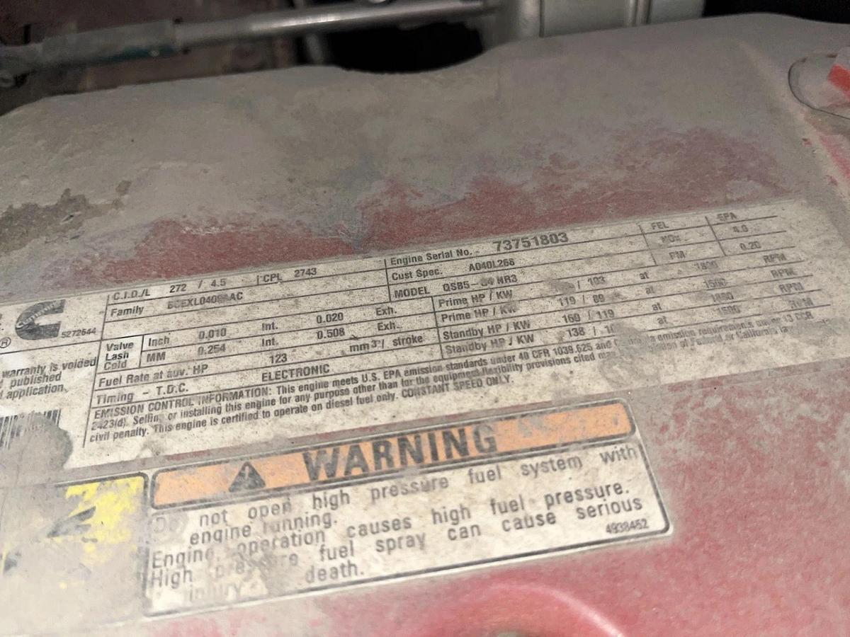 100kw Cummins C100D6R Spec. D Mobile Diesel Generator - S/N: B150798960