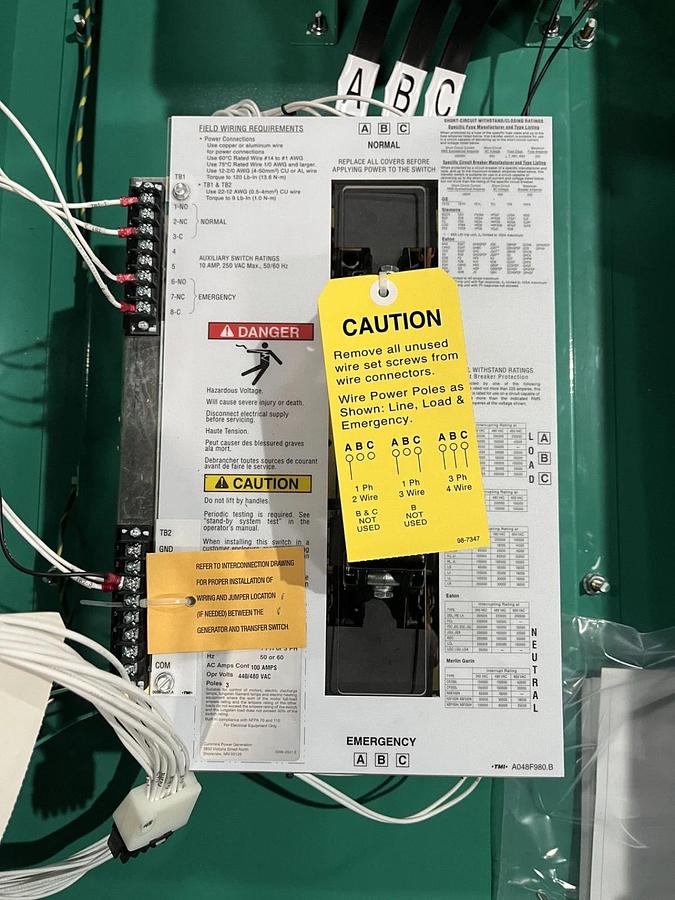 Used 100 Amp Cummins OTECSEA Spec. A Automatic Transfer Switch S/N: L17M290545