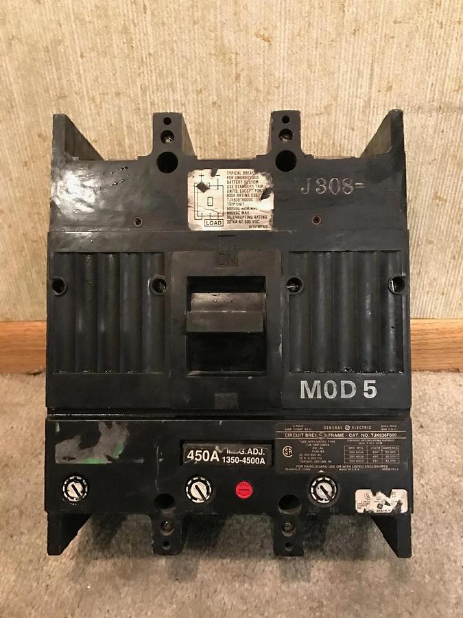 Used 450 Amp General Electric Circuit Breaker | 600V, 3 Pole, 60Hz, TJK636F000