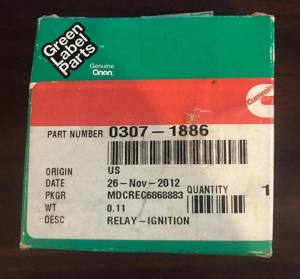 Cummins Onan Genuine Part 0307-1886 03071886 | Relay - Ignition