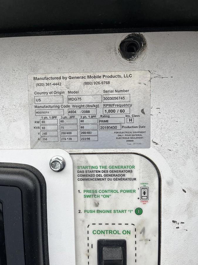 Used 75kva Generac MDG75DF4 Mobile Diesel Generator - S/N: 3003056745