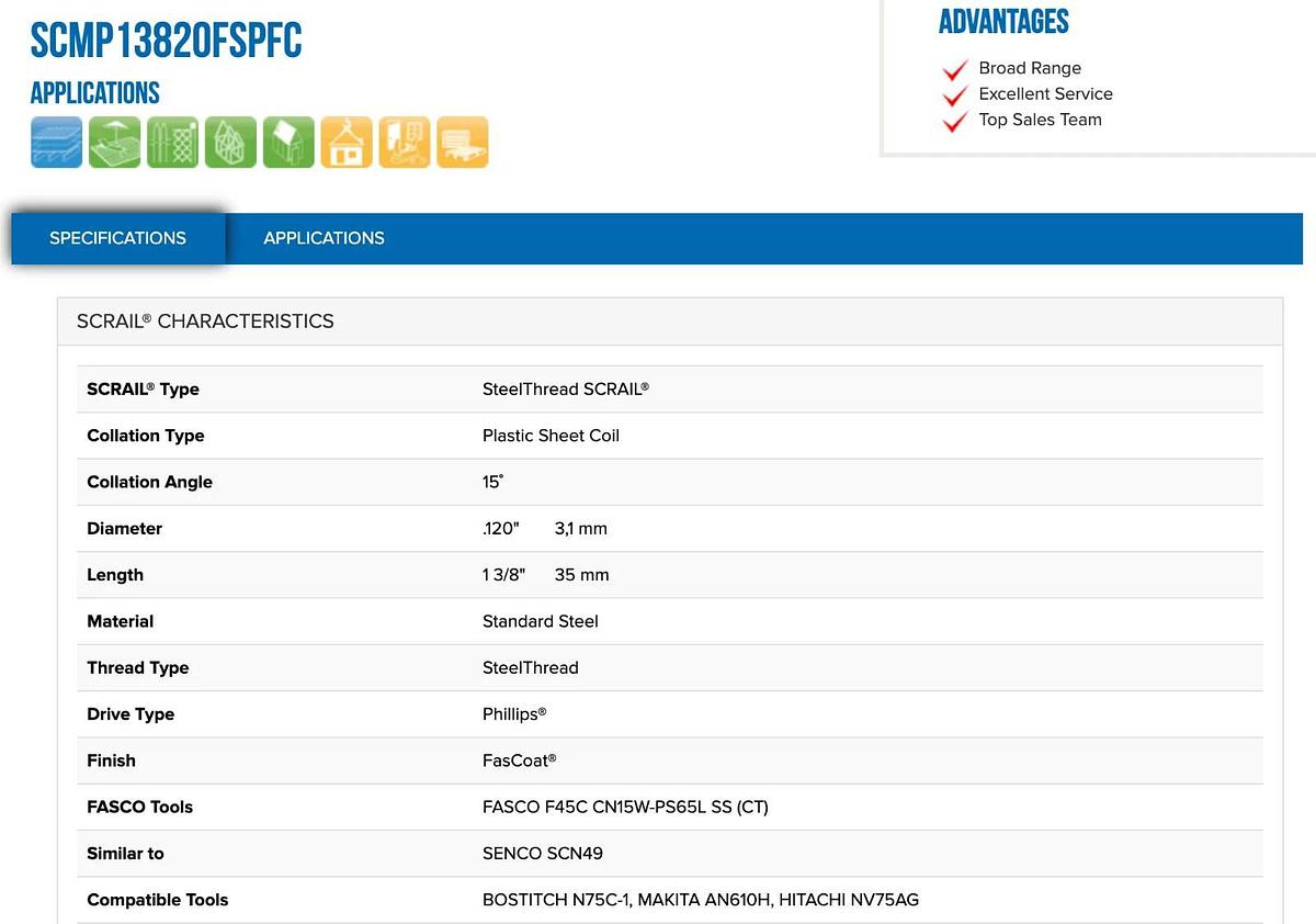 Scrail Fasco Collated Nail Screw Fasteners 1 3/8" Plastic Sheet Coil (2800 Pack)