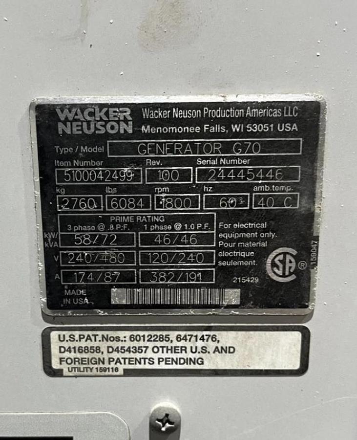 Used 70kva Wacker Neuson G70 Mobile Diesel Generator - S/N: 24445446
