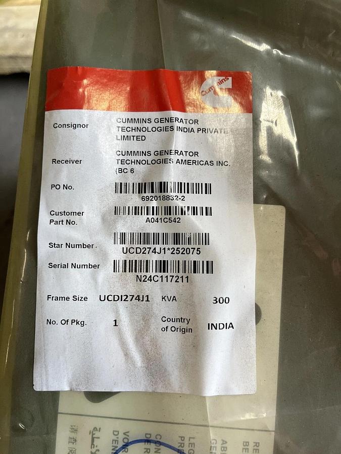 Used New 240kW (300kVA) Cummins / Stamford UCDI274J1 Alternator - P/N: A041C542