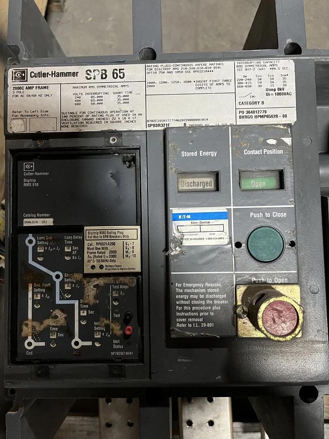 Used Used Cutler-Hammer 2000 Amp 3 Pole SPB65 Circuit Breaker - SPBSR321F-B