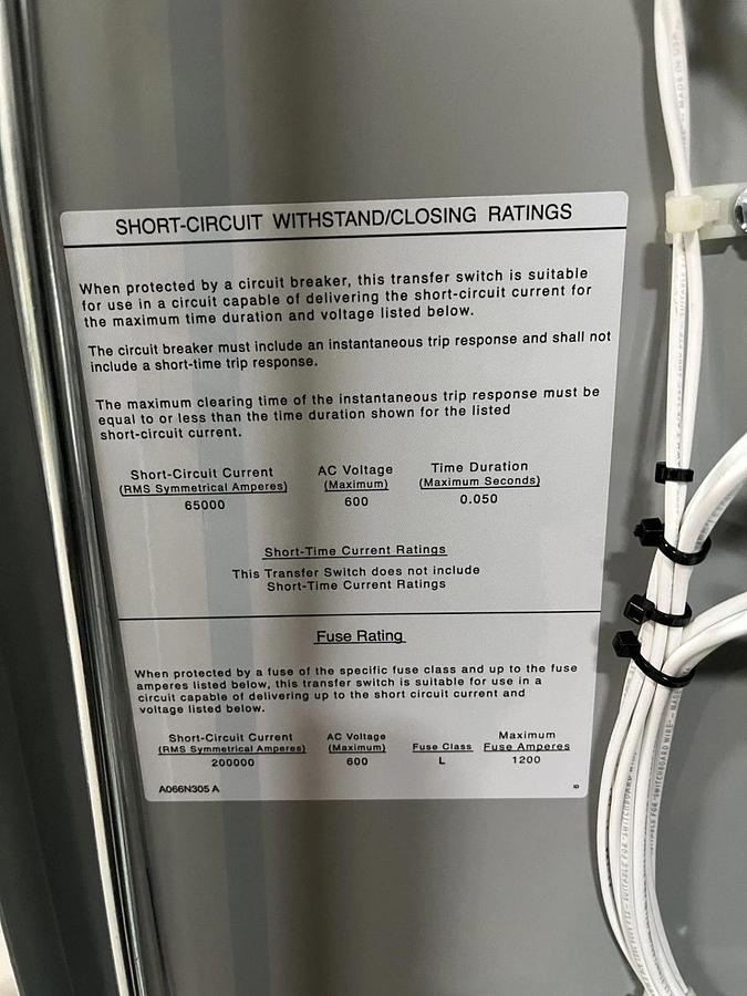 Used 225A 208VAC Cummins CXTC8 Spec. A Automatic Transfer Switch - S/N: K23M288593