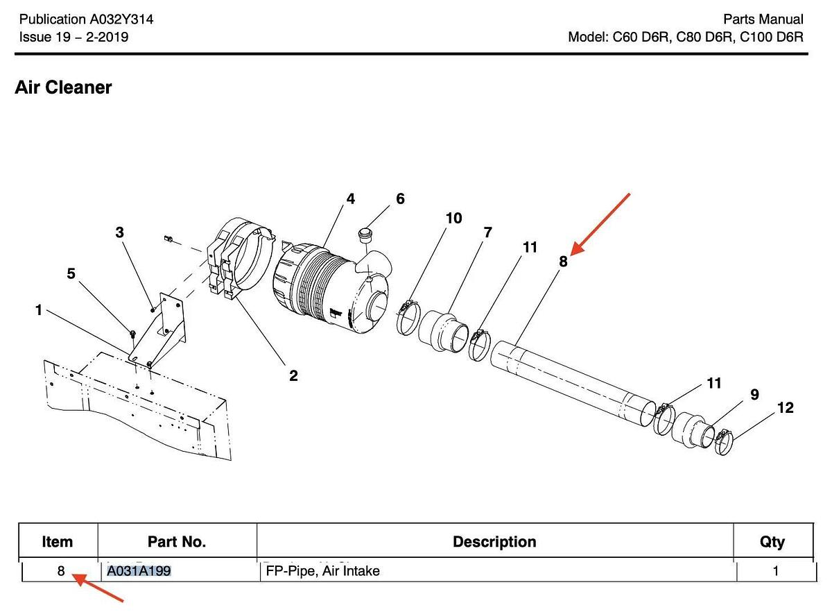 Air Intake Pipe | Cummins P/N: A031A199 | Fits C60D6R C80D6R C100D6R
