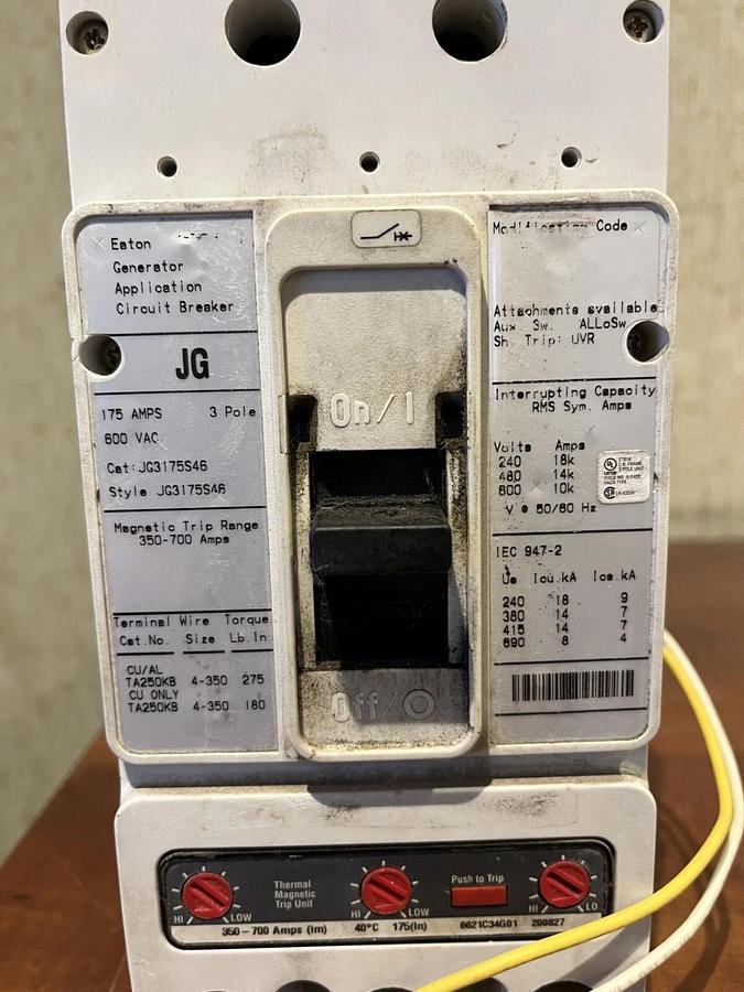 Used Used 175 Amp 3 Pole Eaton JG3175S46 Circuit Breaker - From Wacker G50 Generator
