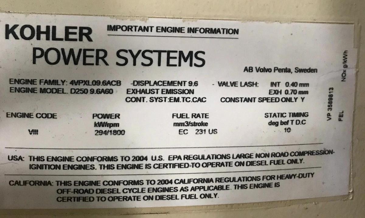 Used Used Volvo Penta 9.6L Diesel Engine D250 9.6A60 | S/N: 2100330409