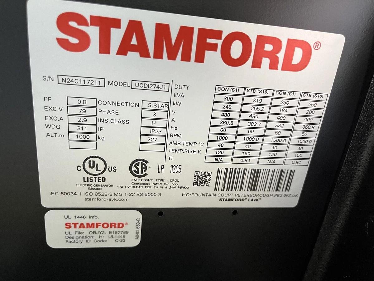 Used New 240kW (300kVA) Cummins / Stamford UCDI274J1 Alternator - P/N: A041C542