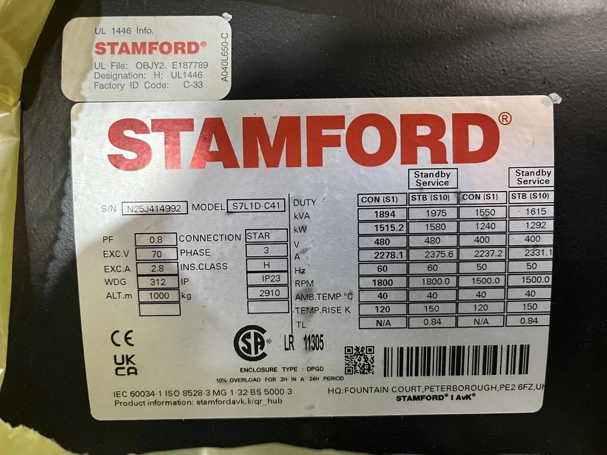Used 1500kW (1894kVA) Stamford S7L1D-C41 Alternator