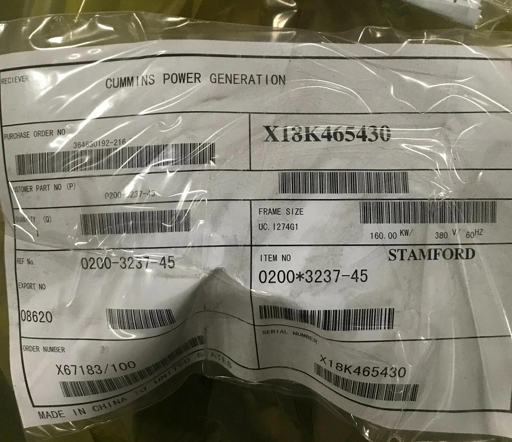 Used New 160kW Stamford Alternator UCI274G1 208/380V | P/N: 0200-3237-45