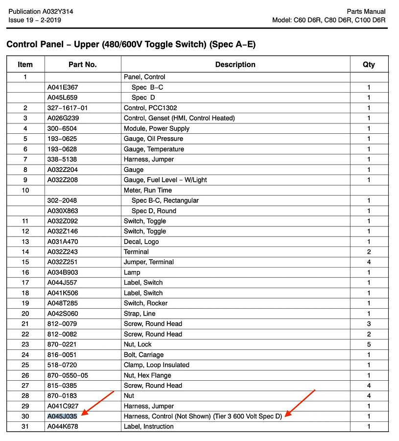 Used Cummins Generator Control Wiring Harness P/N: A045J035 | C60D6R C80D6R C100D6R
