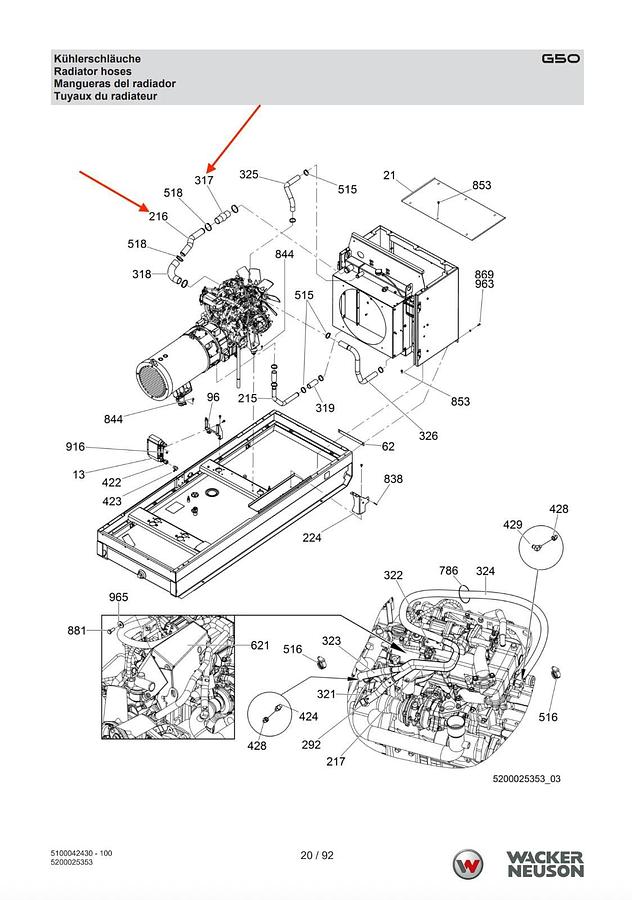 Used Used Pipe and Hose For Wacker G50 Tier 4 Final | P/N: 5200013957 5200017786