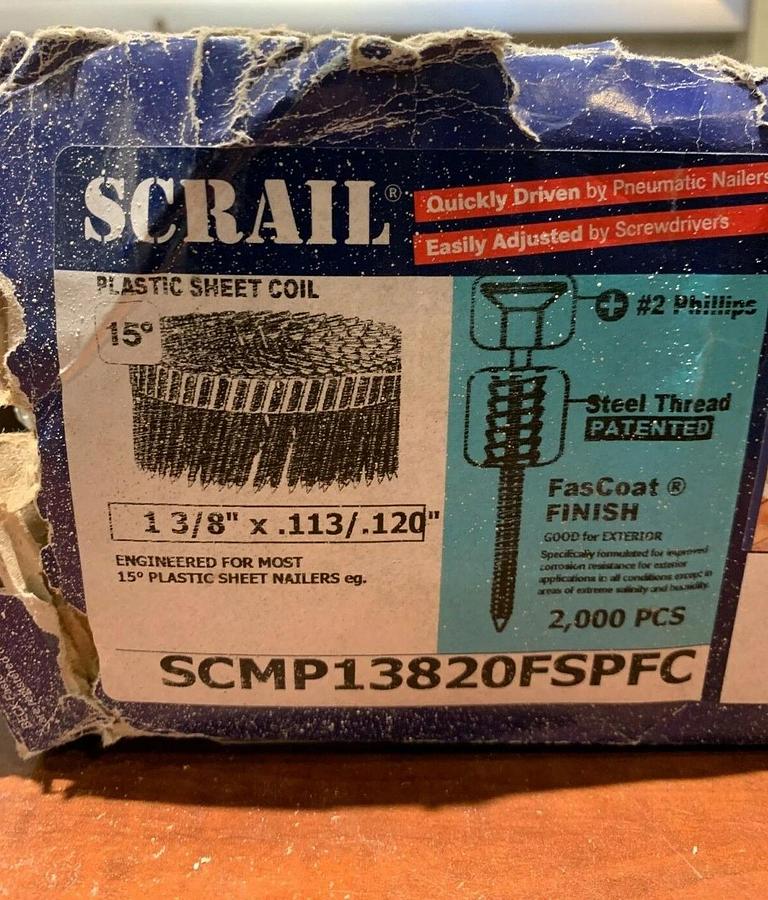 Scrail Fasco Collated Nail Screw Fasteners 1 3/8" Plastic Sheet Coil (2800 Pack)
