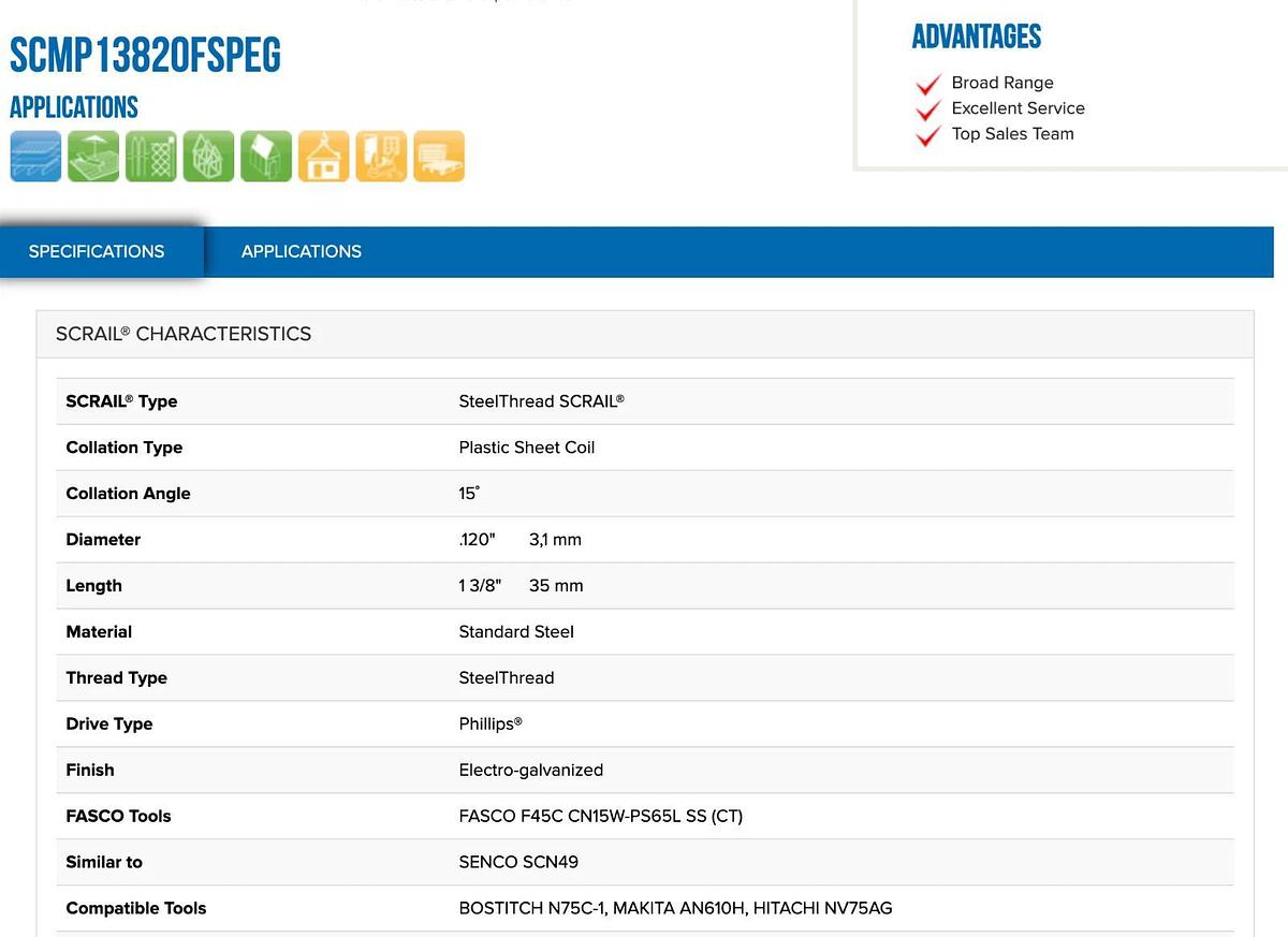 Scrail Fasco Collated Nail Screw Fasteners 1 3/8" Plastic Sheet Coil (1200 Pack)