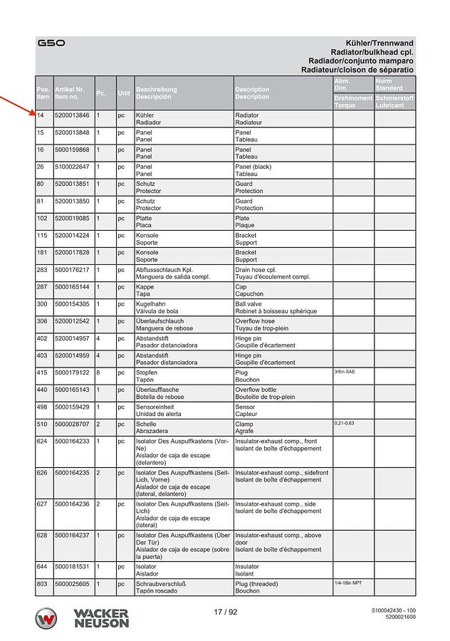 Used Used Wacker G50 Tier 4 Final Radiator | P/N: 5200013846