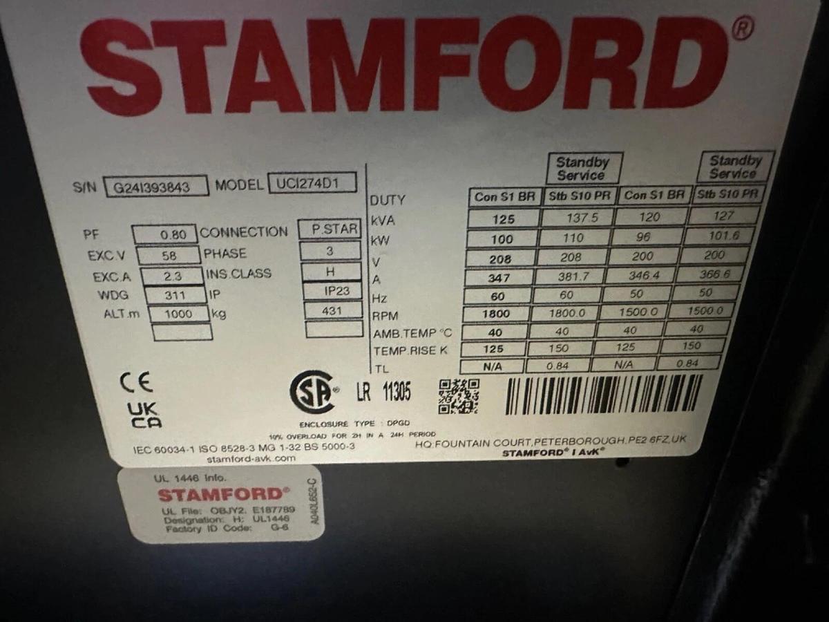 Used 100kW Stamford UCI274D1 Alternator I 208V I 3PH I 311WDG