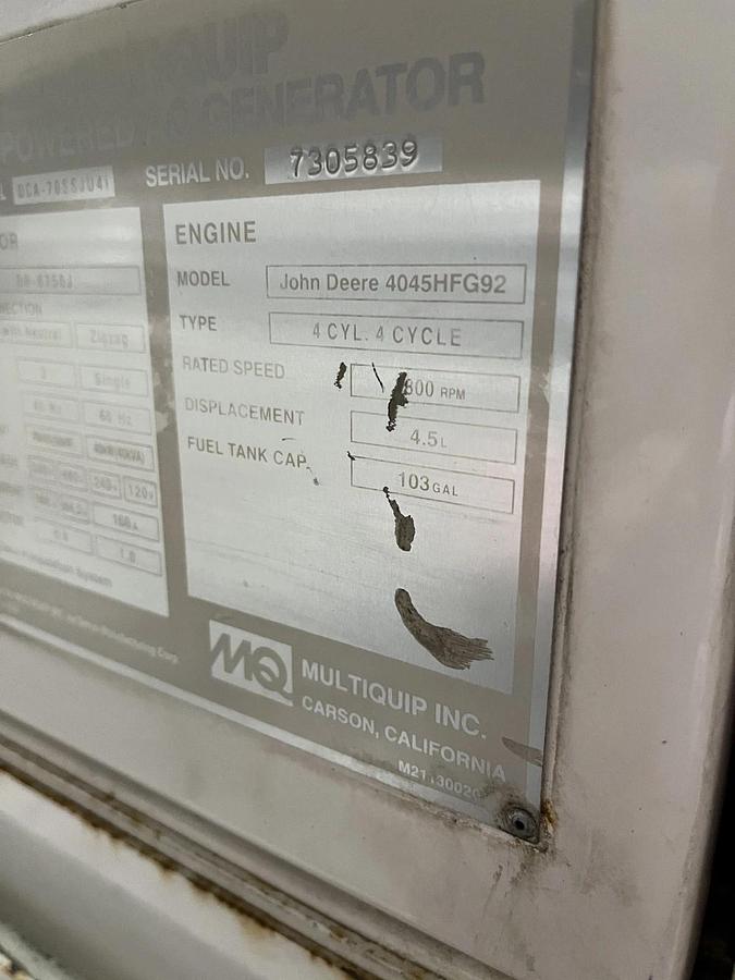 Used 70kVA 2014 Multiquip DCA-70SSJU4i Mobile Diesel Generator - S/N: 7305839