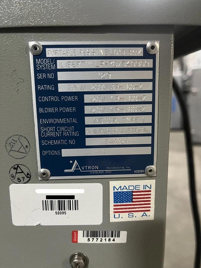 Used Used Avtron 70KW Liberty LPH70 Resistive Load Bank | 208V 3Ph 60Hz | 240V 1Ph