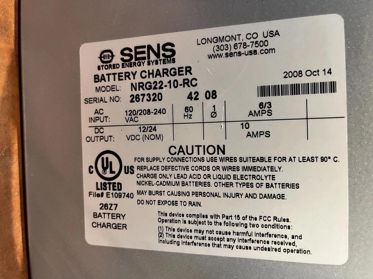 Used Used Sens Engine Start Battery Charger 120/240V 10A NRG22-10-RC - SN: 2673204208
